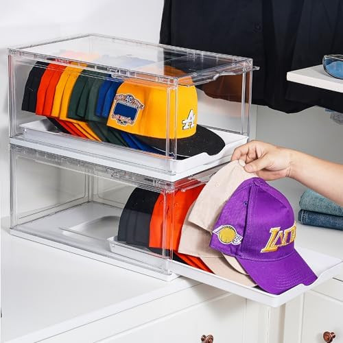 Vtopmart 2 Pack Stackable Baseball Caps Organizer, Each Holds 12 hats | with Sliding Drawer, Magn... | Amazon (US)