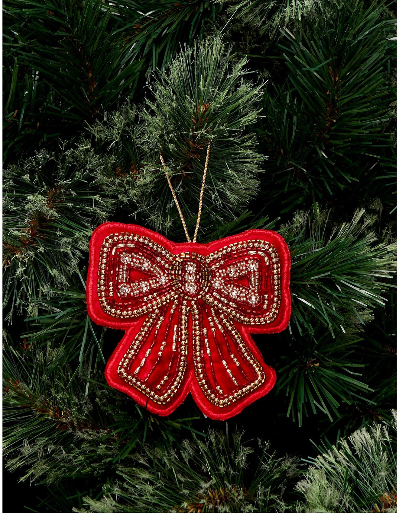 12CM embroidered and beaded red bow ornament | David Jones (Australia & New Zealand)