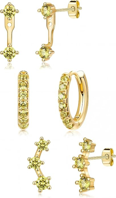3 Pairs Dainty Small Earrings Set for Women Trendy, Birthstone Stud Huggie Hoop Jacket Stack for ... | Amazon (US)