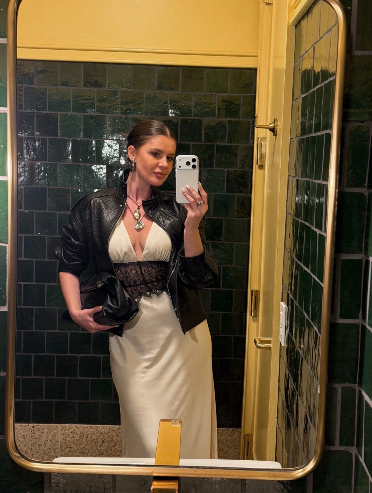 Styling this satin dress with a lace detail with a black leather bomber and black heels 
#dress #lace #meshki #leather #bomber #jacket #black #outfitidea #chicoutfit



#LTKFindsUnder100 #LTKParties #LTKSeasonal