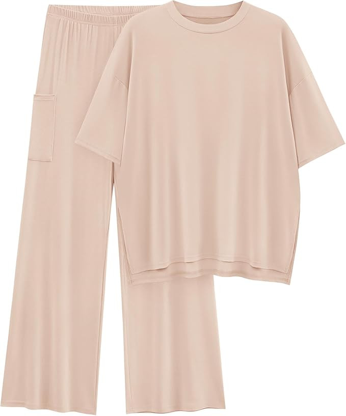 KIRUNDO 2 Piece Lounge Sets for Women Airport Travel Vacation Outfits Summer Casual Loose Short S... | Amazon (US)