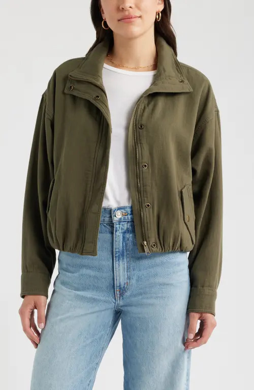 caslon(r) Bubble Hem Cotton Twill Jacket in Olive Sarma at Nordstrom, Size X-Large | Nordstrom