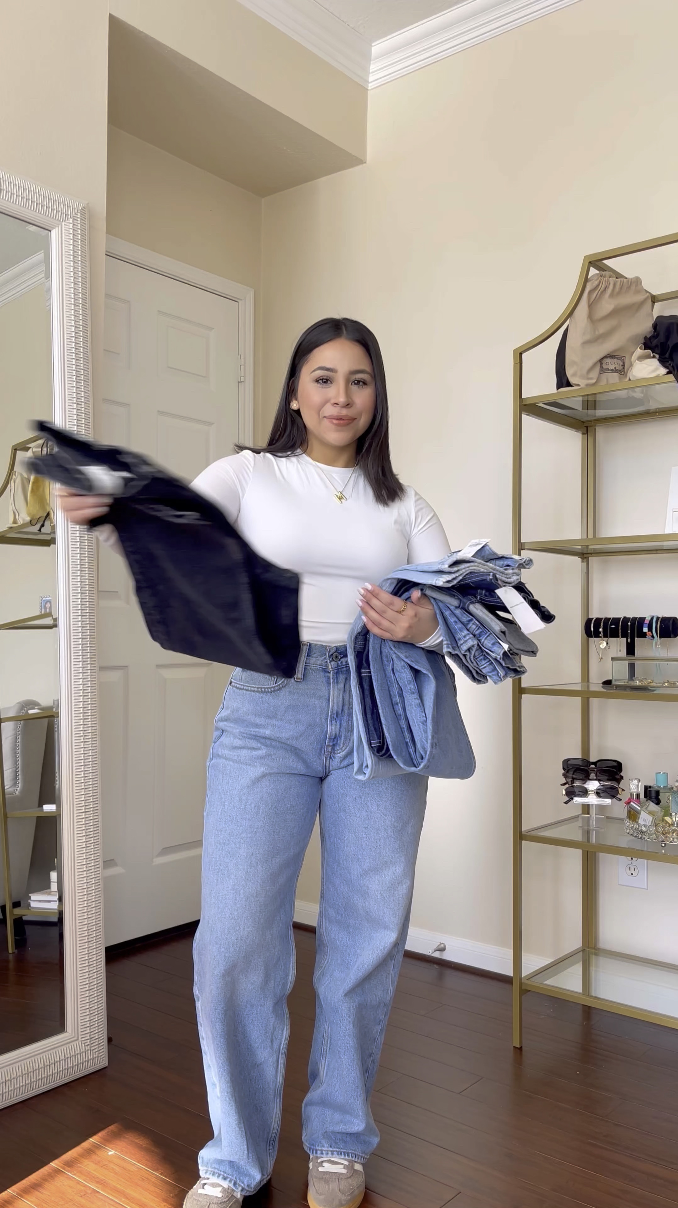 Abercrombie denim up to 30% off + extra 25% off w code AFLTK

Pairs 1-4: 26 short 
Pair 5: 26 short 
White seamless long sleeve top: small 
Adidas handball spezial sneakers: 4.5 men 
Gold bubble letter necklace 

Curve love jeans • petite friendly jeans • favorite denim • curvy body type • short girl jeans 

#LTKSpringSale #LTKSaleAlert #LTKPetite