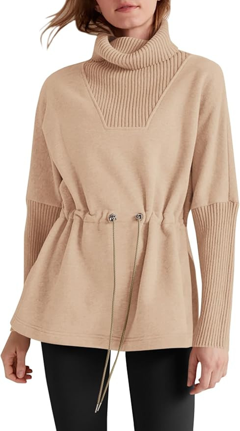 Fisoew Women's Turtleneck Sweatshirts Fleece Drawstring Waist Casual Long Sleeve Pullover Sweater... | Amazon (US)