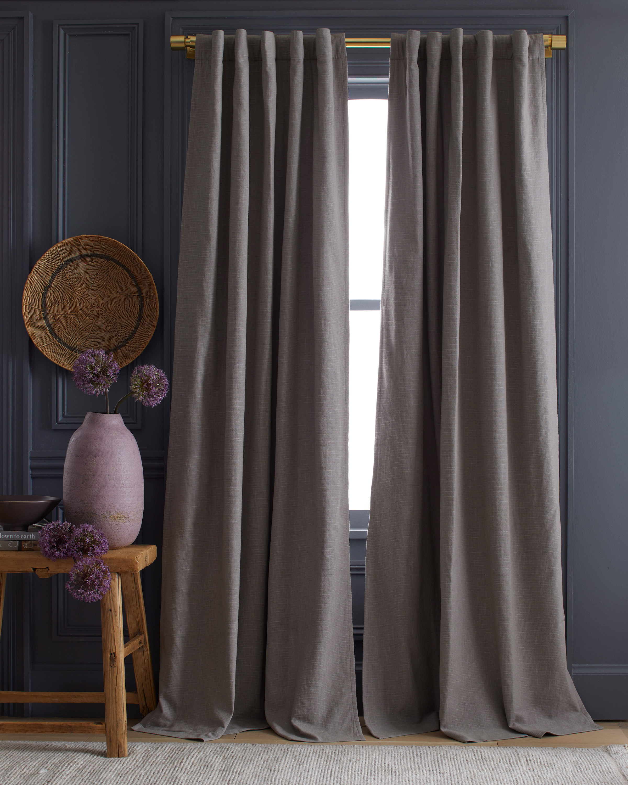Quince | Cotton Slub Room Darkening Curtain in Grey, Size 48x96 | Quince