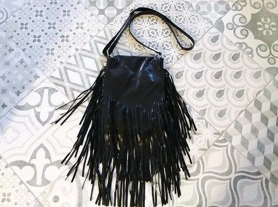 Crossbody Leather Fringed Black Bag Medium Size Black Tassel | Etsy | Etsy (US)