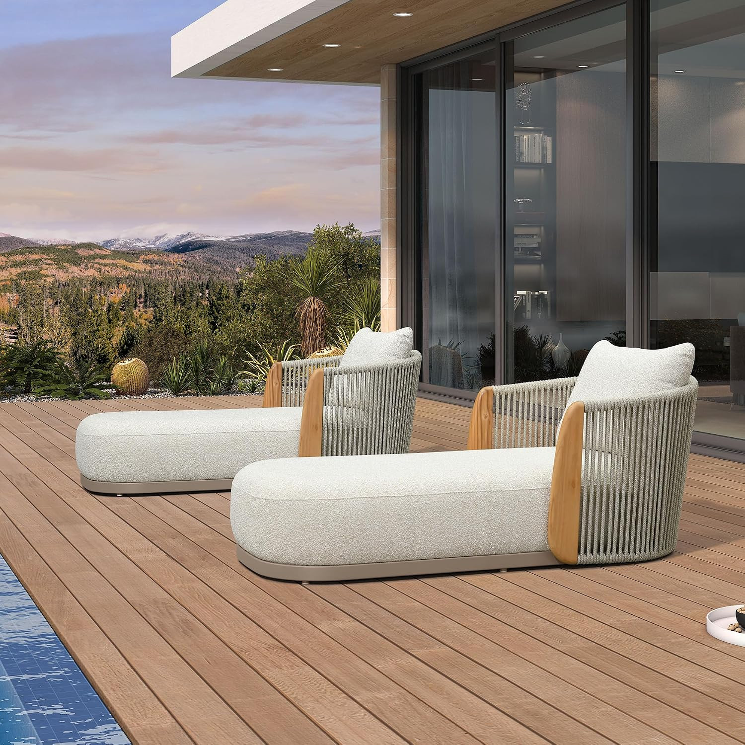 PURPLE LEAF Pool Lounge Chairs Set of 2 Plush Olefin Cushion Chaise Lounge | Amazon (US)
