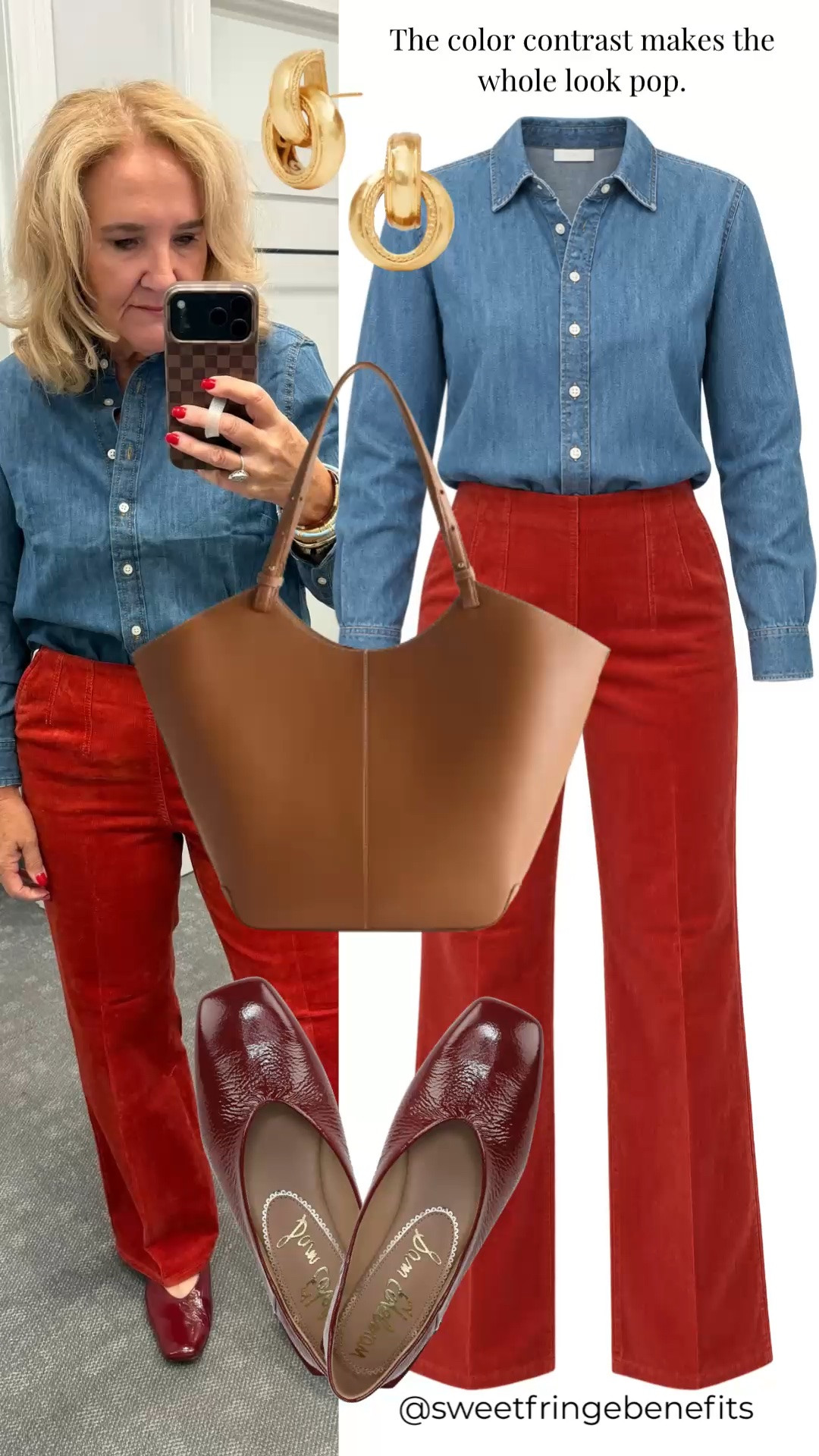 Well, this is a color combination I can get behind. I’m in a medium petite in the denim shirt and an 8 petite in the corduroy, and the burgundy shoes tie it all together without making it too matchy.

#LTKootd #LTKWorkwear #LTKOver40