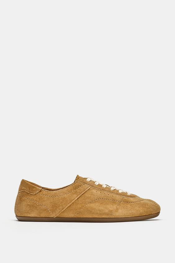 Zara - Leather Sneakers - Brown - 6 - Woman | Zara US