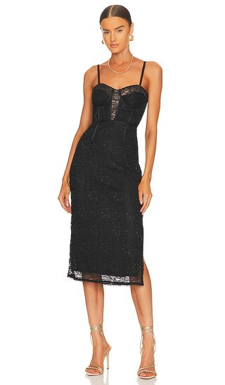 Roslyn Bustier Midi Dress in Black | Revolve Clothing (Global)