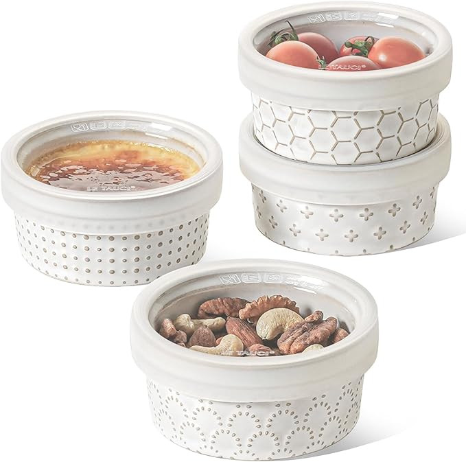 LE TAUCI Ramekins with Lids, 4 oz Ramikin Set for Creme brulee, Souffle, Dipping Sauces, Ceramic ... | Amazon (US)