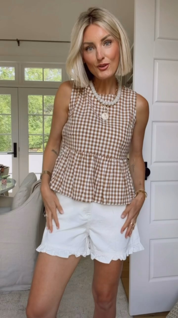 This gingham ruffle top and ruffle white denim shorts! I love the feminine and fun accents on these pieces and they are so affordable! Both of these have so much wearability with several items you already own. Wearing m/6

Loverly grey, spring outfit ideas, vacation outfit inspo, brunch outfit ideas, casual weekend outfit inspo, affordable wardrobe staples, Amazon fashion finds, summer casual look

#LTKSeasonal #LTKootd #LTKmomlife