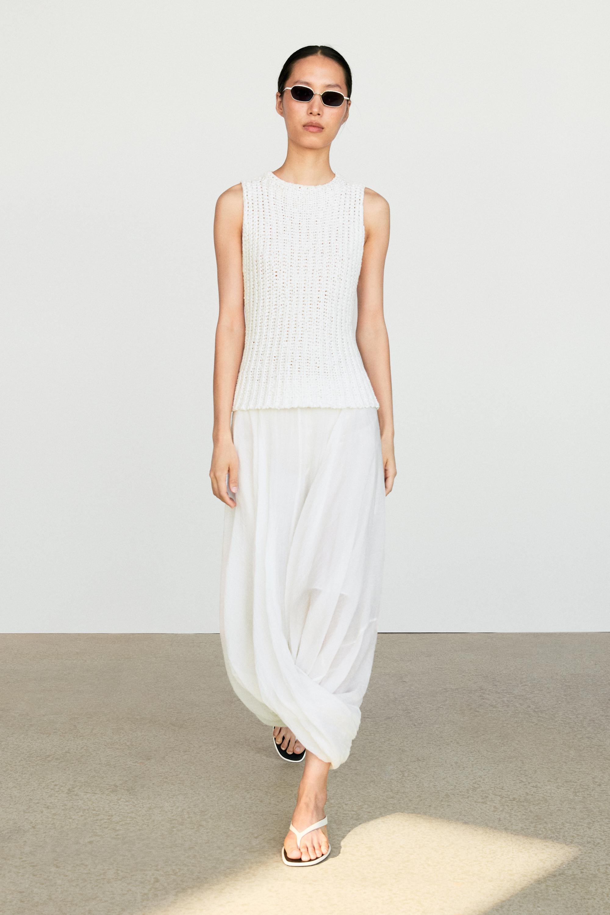 Textured cotton knit top | Massimo Dutti UK