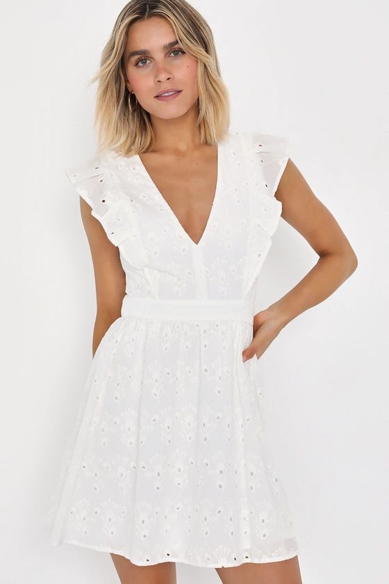Flirtatious in Florence White Ruffled Eyelet Cotton Mini Dress | Lulus