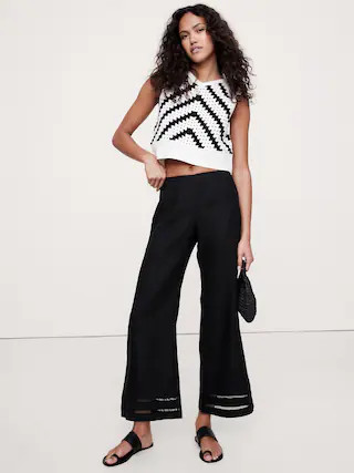 Mid-Rise Kick-Flare Lace-Trim Linen Ankle Pant | Banana Republic (CA)