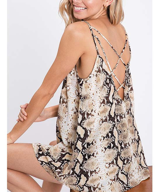 Avenue Hill Women's Tank Tops TAUPE - Taupe Snake Spaghetti-Strap Tank - Women | Zulily