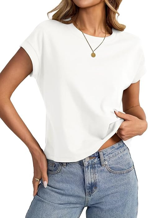 EasyGala Womens Cotton Crop Tops Loose Fit Crewneck Short Sleeve Summer Tee | Amazon (US)