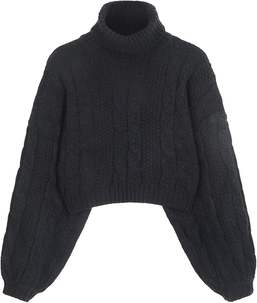 ZAFUL Women's Cropped Turtleneck Sweater Lantern Sleeve Ribbed Knit Pullover Sweater Jumper | Amazon (US)