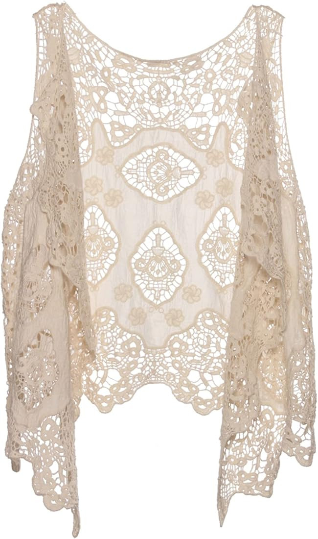 JASTIE Women Open Stitch Cardigan Boho Sleeveless Hippie Summer Hollow Out Solid Crochet Vest | Amazon (US)
