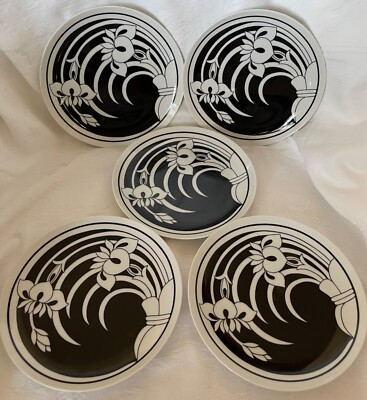 Vintage 1960s NEIMAN-MARCUS - Set of 5 Stylized Black & White Floral 7.5" Plates | eBay US