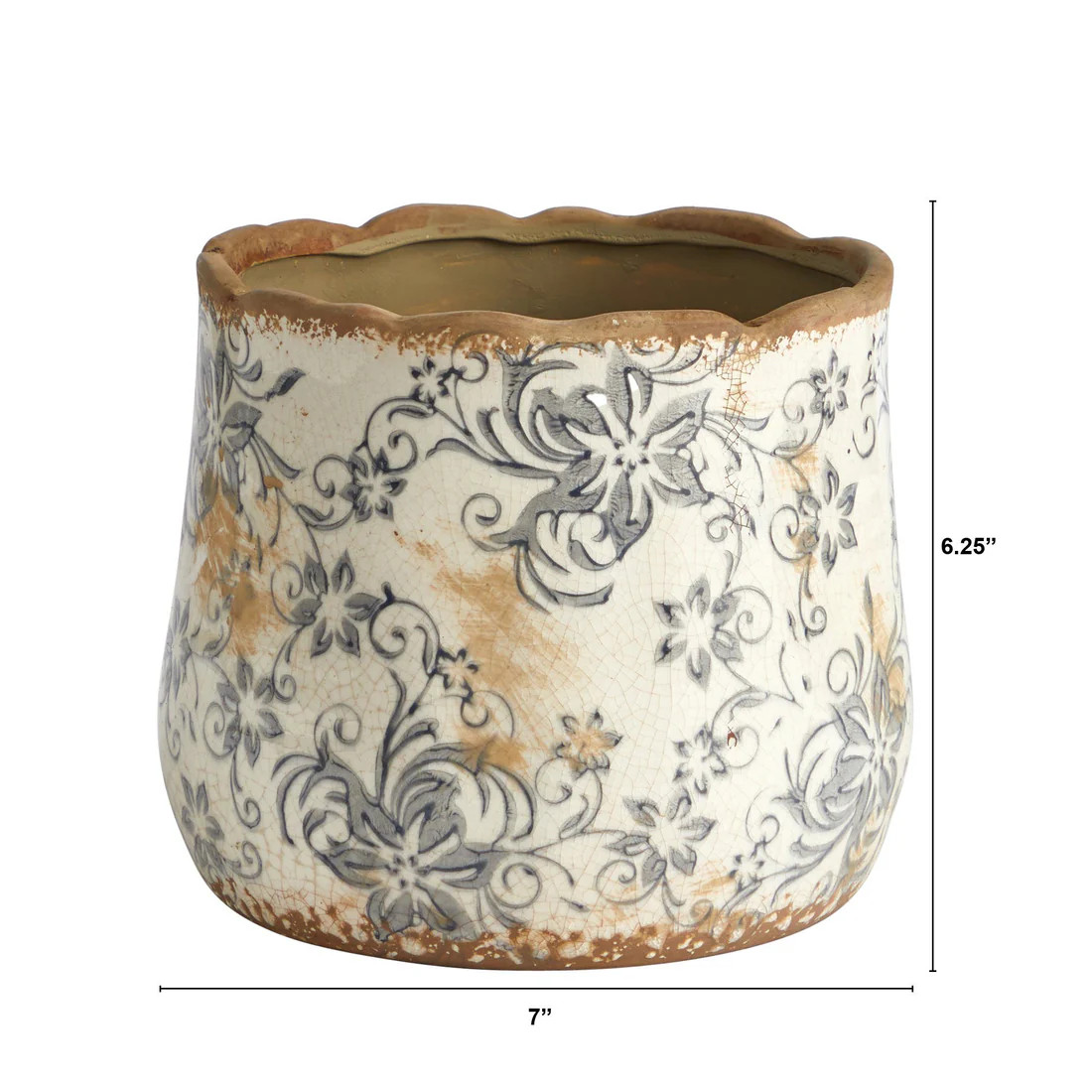 7\u201d Tuscan Ceramic Gray Scroll Planter | Nearly Natural | Nearly Natural