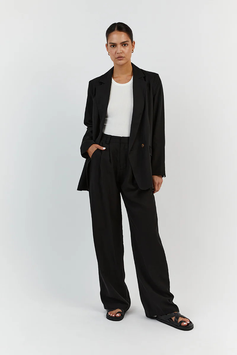 SHELBY BLACK LINEN BLEND BLAZER | DISSH