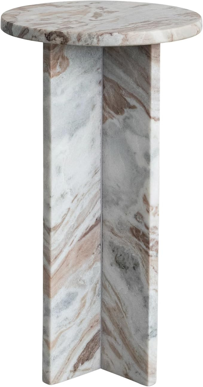 Creative Co-Op Round Torrento Marble Accent Table, Brown | Amazon (US)