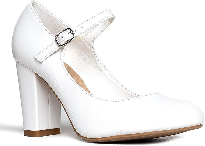 J. Adams Skippy Heels for Women - Round Toe Chunky High Heel Mary Jane Pumps | Amazon (US)
