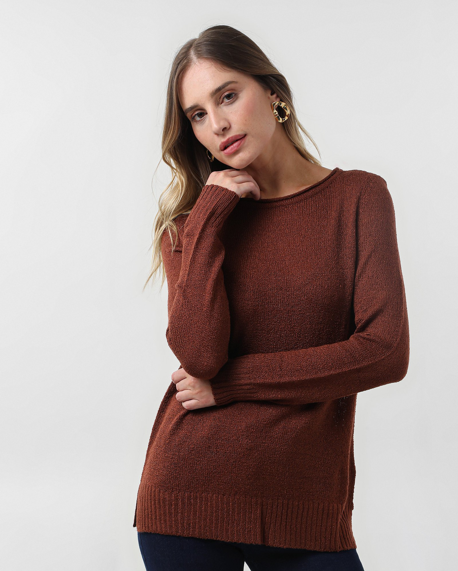 Suéter feminino em tricot reto marrom | AK by Riachuelo | Riachuelo (BR)