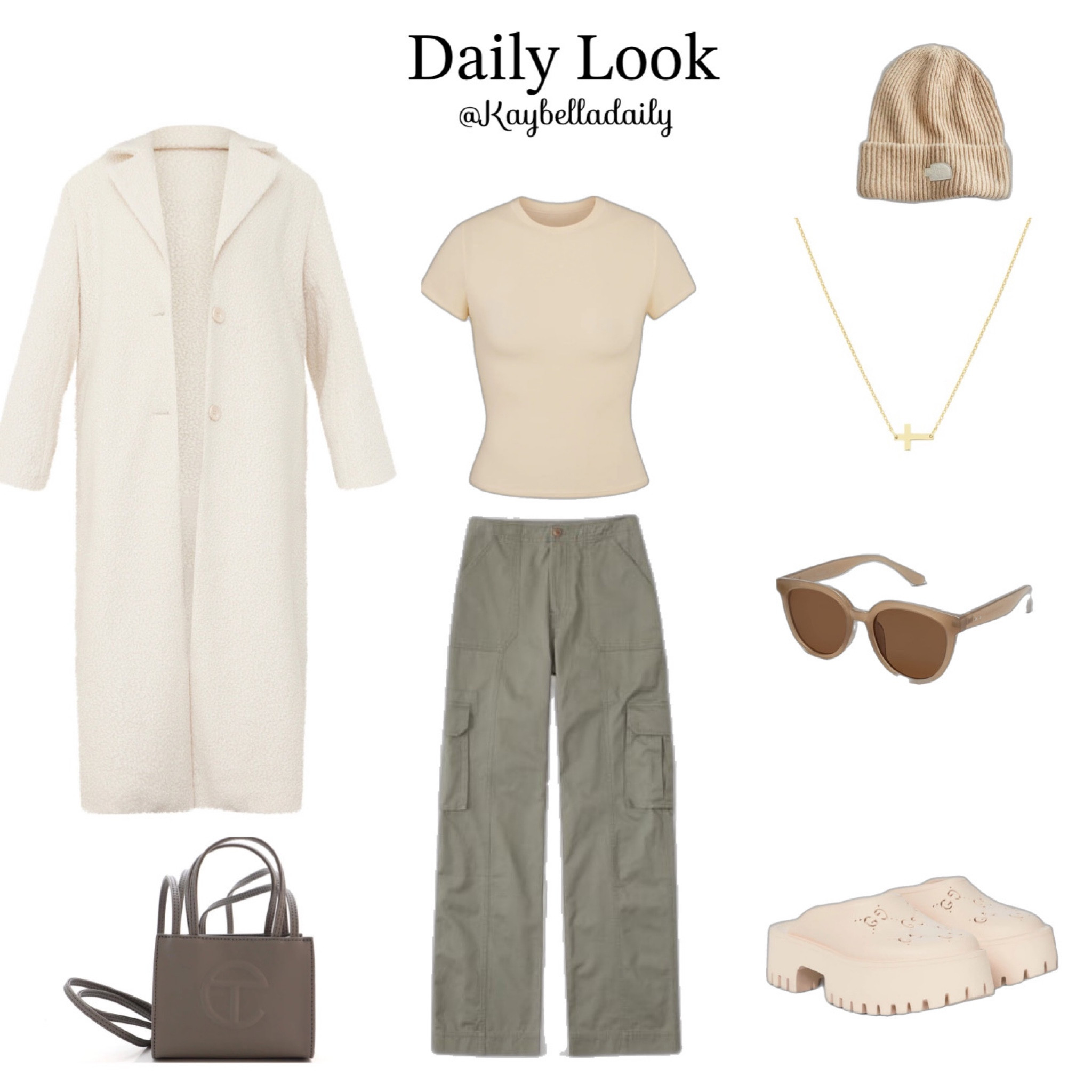 Sunday look ✨ Cargo pants and skims tee are perfect for a cozy casual day! 

#mules #slides #rubbermule #guccimule #guccislides #cargopants #trousers #armypants #fauxfurcoat #longcoat #furcoat #sherpacoat #telfar #telfarbag #crossbodybag #beanie #outfitinspo #casualstyle #casuallook #trendystyle #crossnecklace #skims #skimstshirt #skimstop #nude 