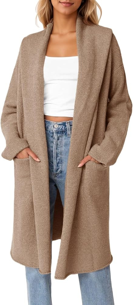 Saodimallsu Womens Oversized Long Cardigan Hooded Chunky Knit Open Front Sweaters with Pockets | Amazon (US)