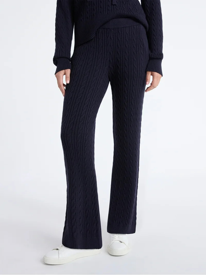 Free Assembly Women's Cozy Yarn Wide Leg Cable Knit Sweater Pants, Size XS-XXL | Walmart (US)