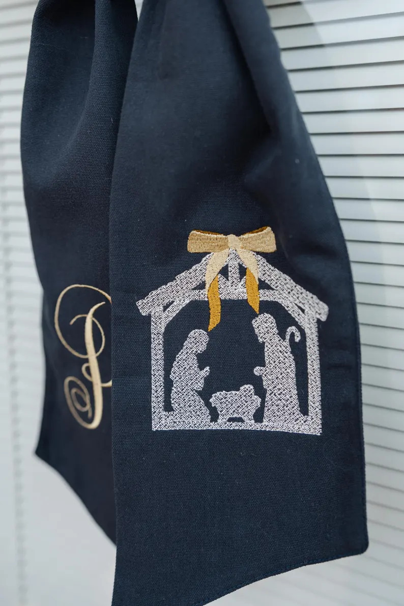 Christmas Nativity Wreath Sash with Initial Monogram | Etsy (US)