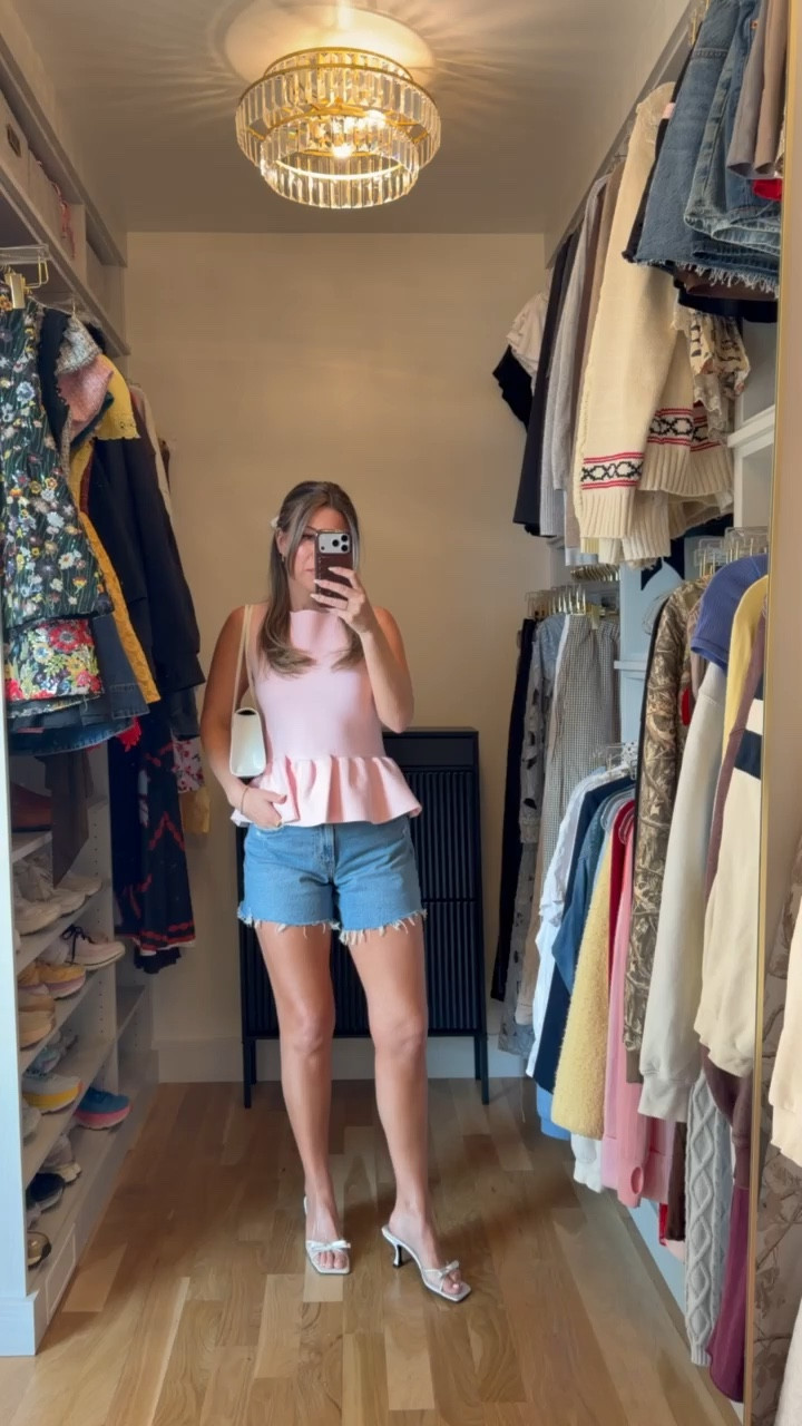 Abercrombie dad cut off shorts styled with pink peplum top for everyday wear 

i sized up to a 27
& did my normal size small in tops

divi: emerson15

Casual everyday
Denim shorts
Summer looks
Brunch
Shopping
Sight seeing
Vacation 

#LTKDENIM 

#LTKgrwm #LTKootd
