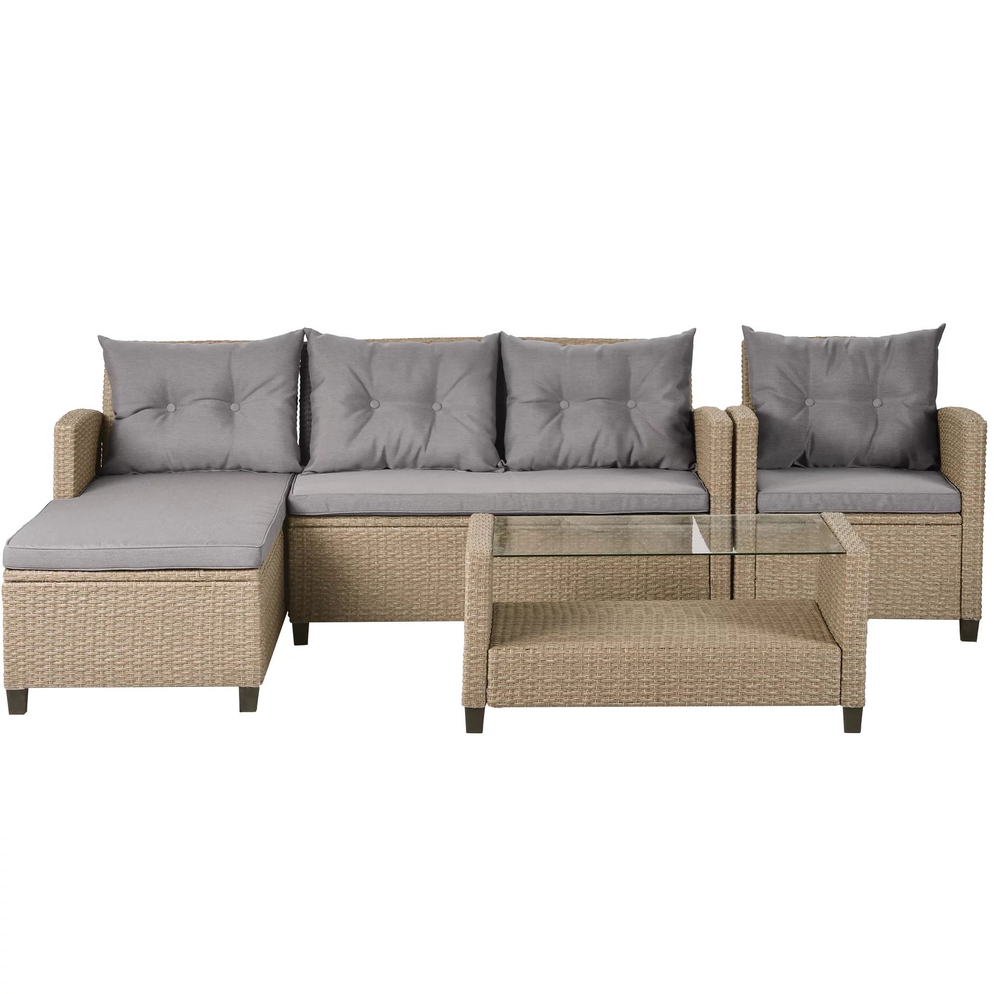SEGMART Rattan Patio Sofa Set, 4 Pieces Outdoor Sectional Furniture, All-Weather PE Rattan Wicker... | Walmart (US)
