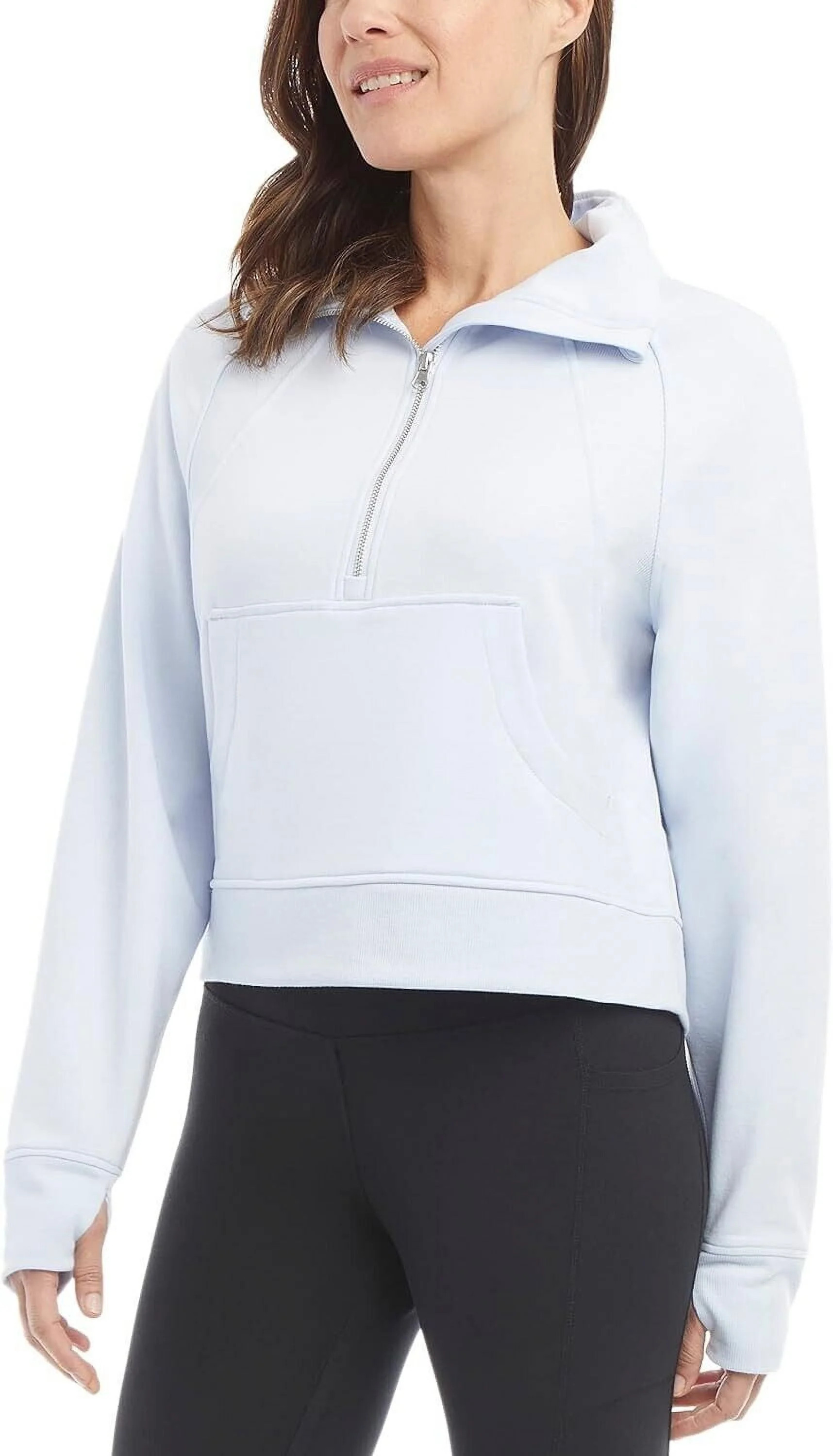 Danskin Women's Mixed Rib Half Zip Pullover Sweatshirt, Halogen Blue Medium | Walmart (US)
