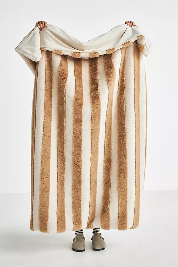 The Sophie Faux-Fur Throw Blanket: Striped Edition | Anthropologie (US)
