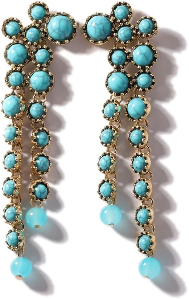 Round Circle Long Fringe Dangle Drop Earrings for Women Gold-Toned Vintage Birthstone Tassel Stat... | Amazon (US)
