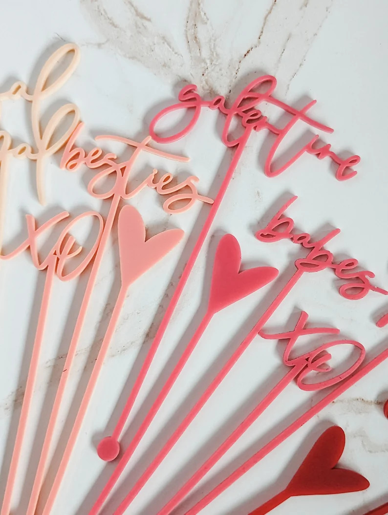 Galentines Cocktail Stirrers Cocktail Stir Stick Galentines Brunch Décor Valentines Party Décor... | Etsy (US)
