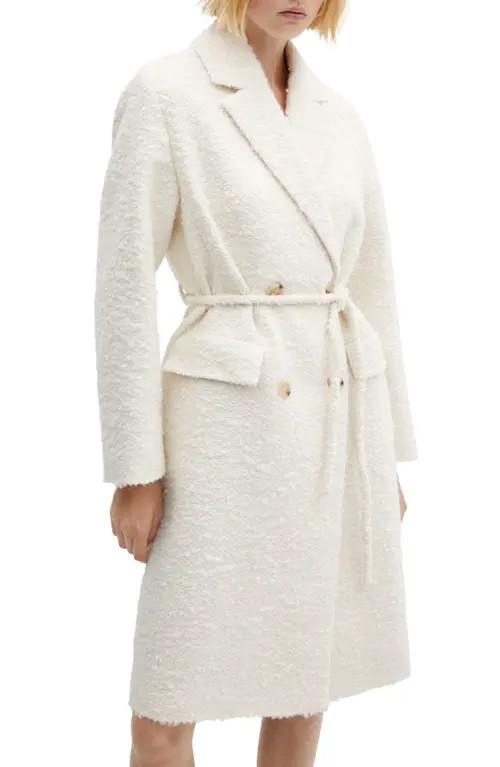 MANGO Tie Belt Bouclé Coat in Ecru at Nordstrom, Size Xx-Small | Nordstrom