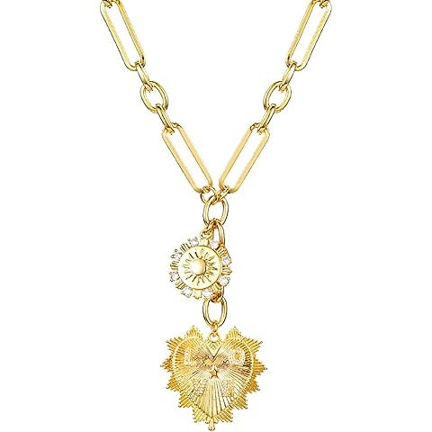 HETICA Chunky Gold Necklace for Women, Heart Pendants Necklace Sun Flower Necklace Fashion Hip Ho... | Amazon (US)