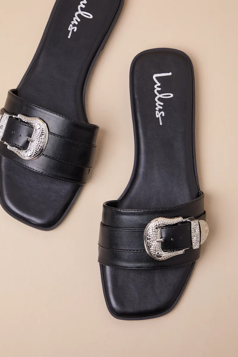 Nyomi Black Buckle Slide Sandals | Lulus