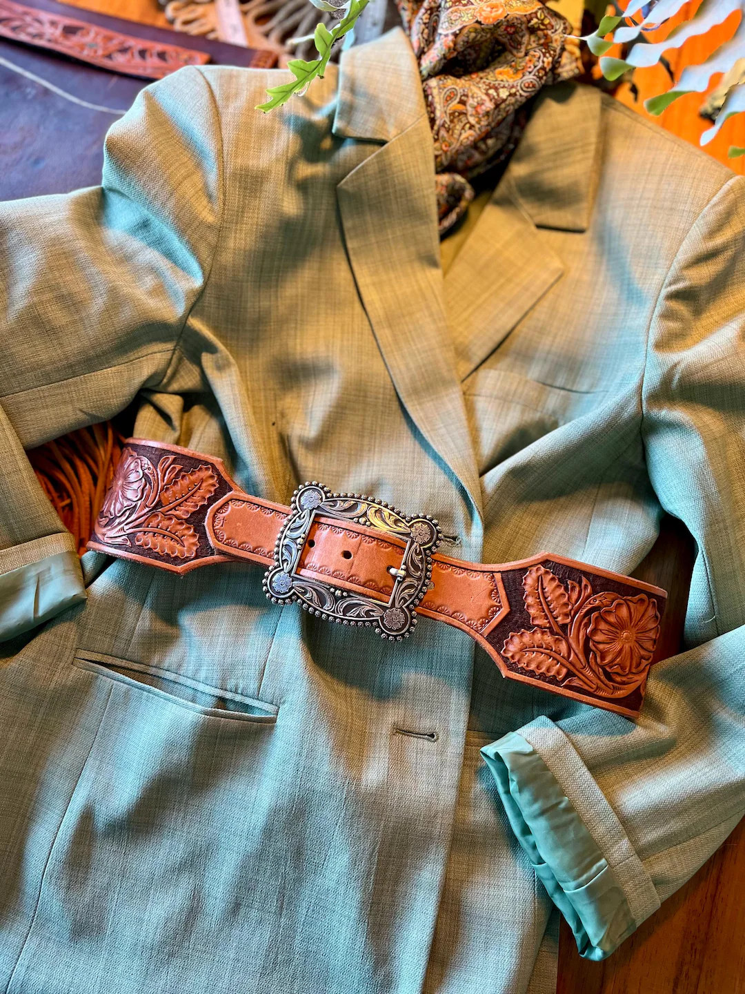 Hand Tooled Leather Belt, Wide Western Floral, Sheridan Style - Etsy | Etsy (US)