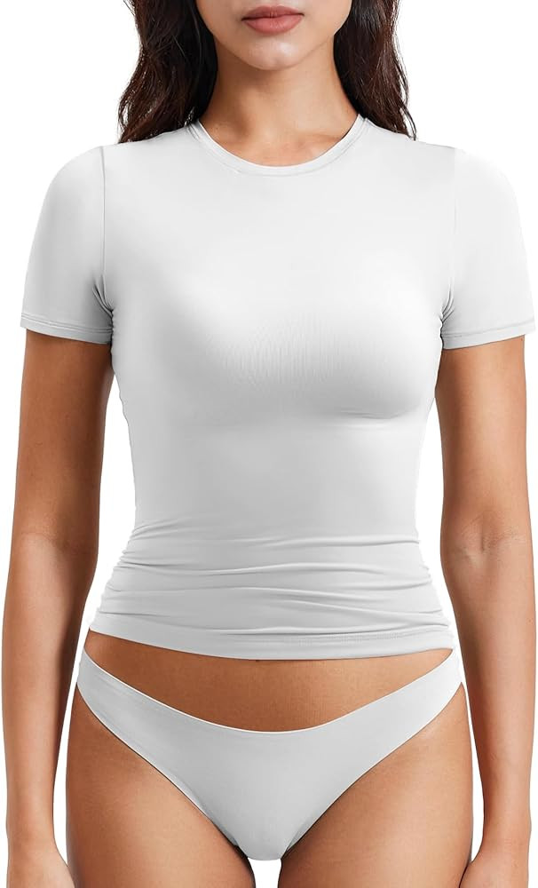 YEOREO Women's Double Lined Fitted Basic Tops Casual Short Sleeve Crew Neck T Shirt Sweeney Y2K G... | Amazon (CA)