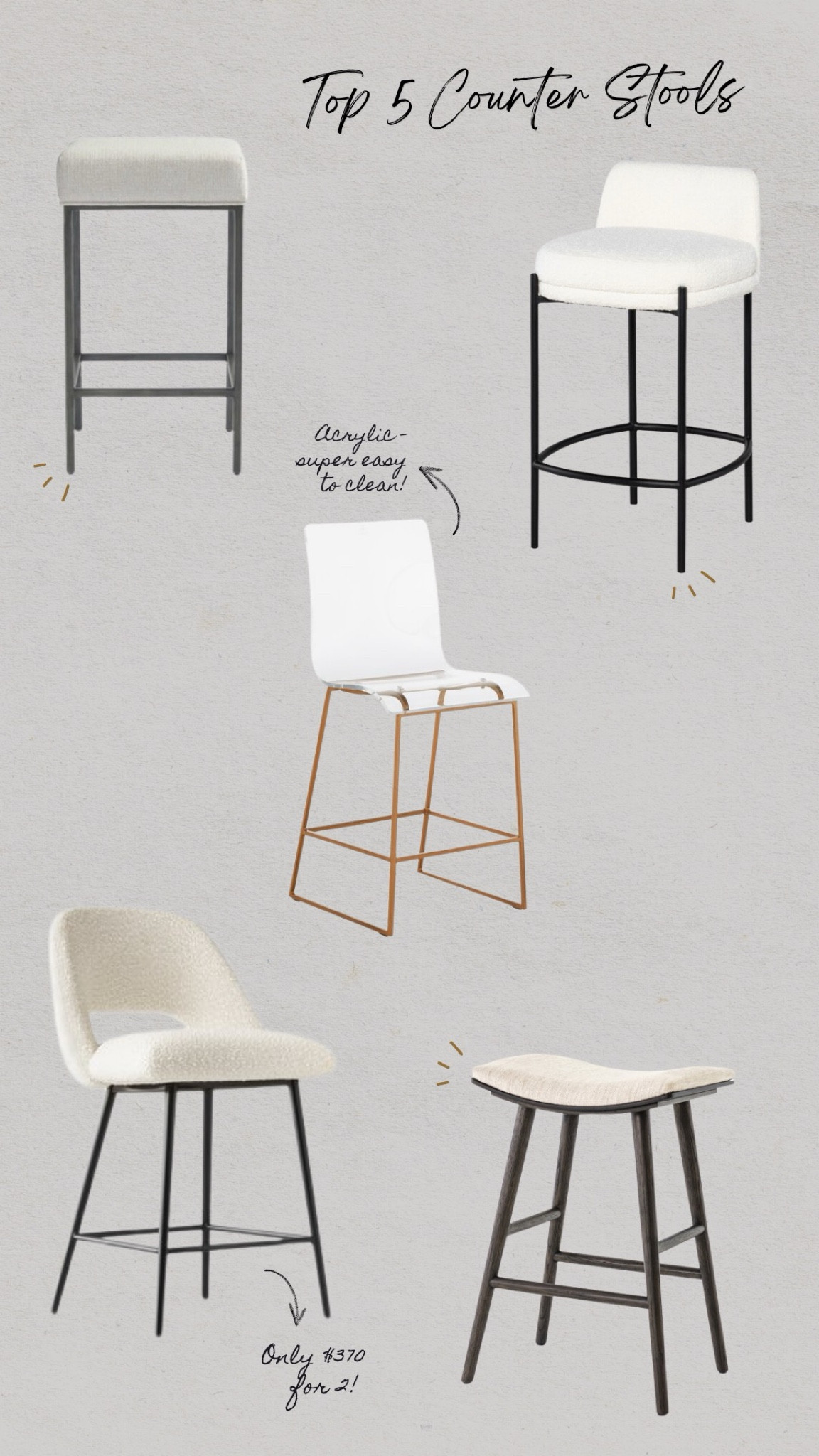 Our top 5 counter stools! Follow us on IG to get tips on how to shop for the right counter stoolls