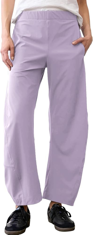 SeeLuNa Women Barrel Travel Pants Elastic Waistband Tapered Leg Baggy Mid Rise Work Trousers Loun... | Amazon (US)
