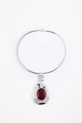 Stone Drop Necklace (Silver/Oxblood) | SAME