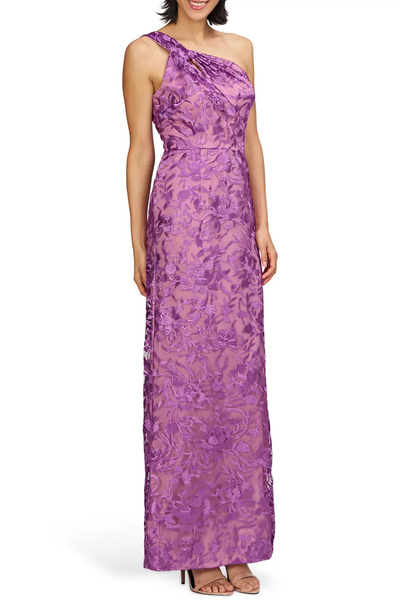 Samantha Floral Embroidery One-Shoulder Column Gown | Nordstrom