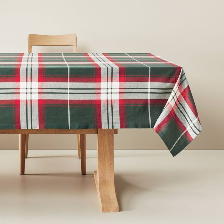 5'x7' Holiday Plaid Woven Rectangular Tablecloth Green/Red/Cream - Hearth & Hand™ with Magnolia | Target