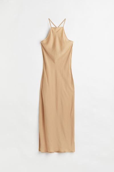 Straight-cut, ankle-length dress in softly draping satin. Narrow cut at the top and an open back.... | H&M (DE, AT, CH, NL, FI)